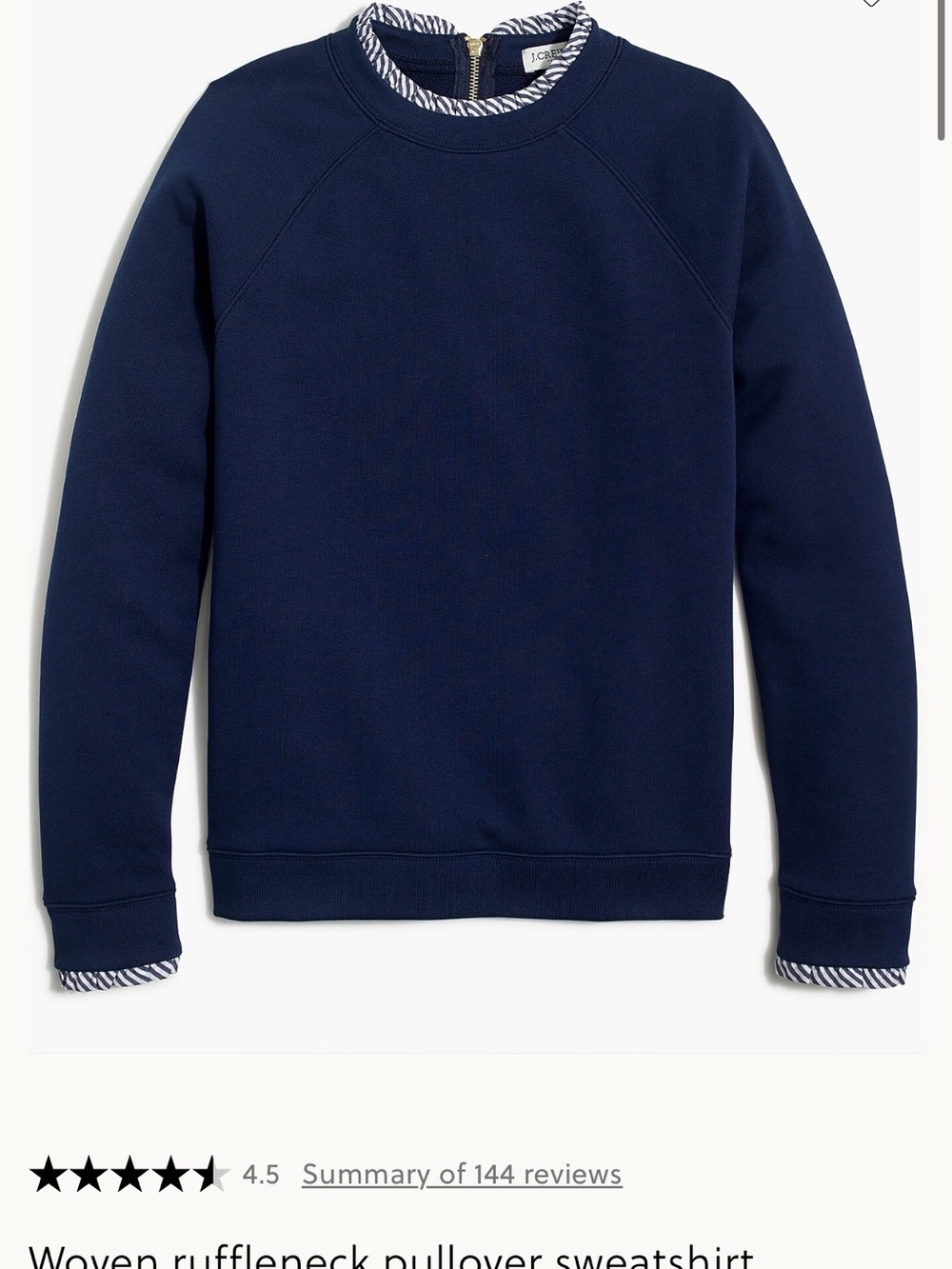 J. Crew Women's Navy Woven Ruffleneck Pullover Sweatshirt